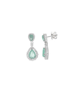 Salvatore Plata Pendientes Mujer Plata Rosetas Cristal Verde Novias - 000230654