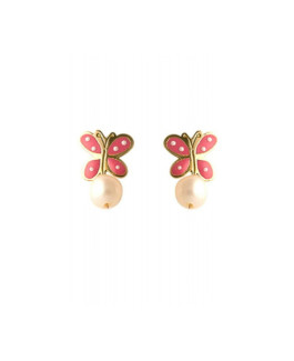 Pendientes Niña Oro 18 ktes Perla Cult 3 mm Mariposas Esmaltes 5 x 7 mm - 000310007