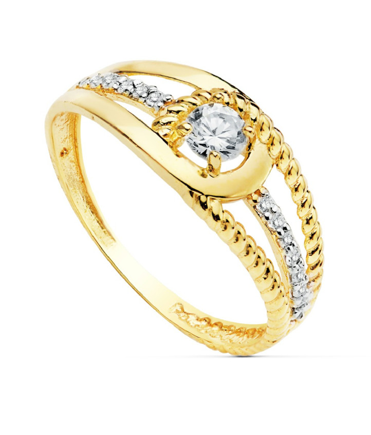 Anillo Mujer Oro Bicolor 18 ktes Circonita Talla 14 - 000150774