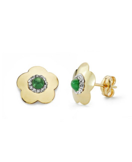 Pendientes Mujer Oro 18 ktes Flor Piedra Verde - 000150626