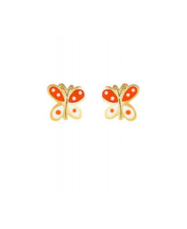 Pendientes Niña Oro 18 ktes Mariposas Naranja y Blanco 5 mm - 000310065