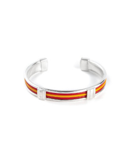 Pulsera Bandera España Hombre Plata Cuero Rígida Tamaño ancho 10 mm - 000022000